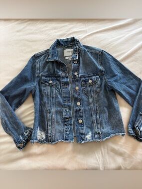 VERVET BY FLYING MONKEY Medium Blue Distressed Denim Jacket